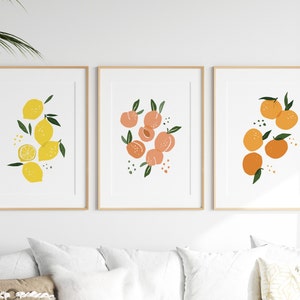 3er Set Prints, Zitrone, Pfirsich und Orange, Zitrusfrüchte, Wandbehänge, Küchenkunst, Digitaldruck, Galeriewand, Wohnzimmer Bild 6