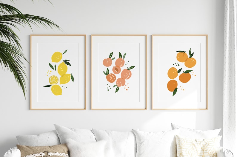 Set of 3 Prints, Lemon, Peach and Orange, Citrus, Wall Hangings, Kitchen Art, Digital Print, Gallery Wall, Living Room image 6