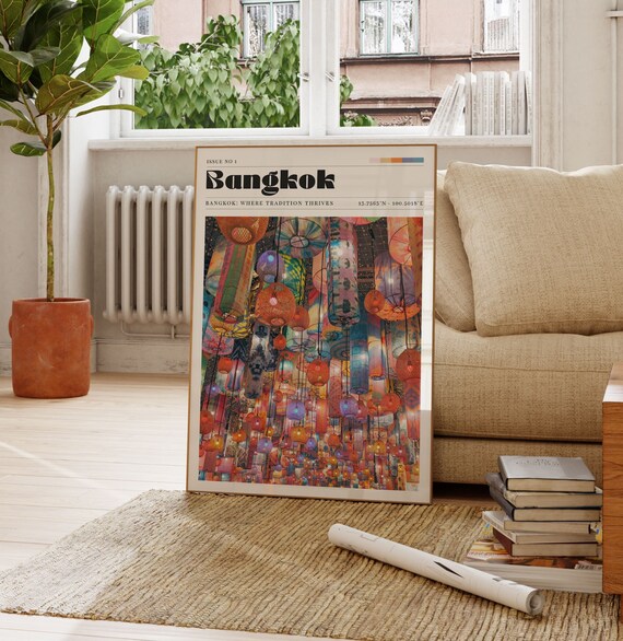 Bangkok Print, Colourful Wall Art, Chinese Lantern, Thailand Travel Poster, Photo Art, Gift For Friend, Personalised Gift, Cultural
