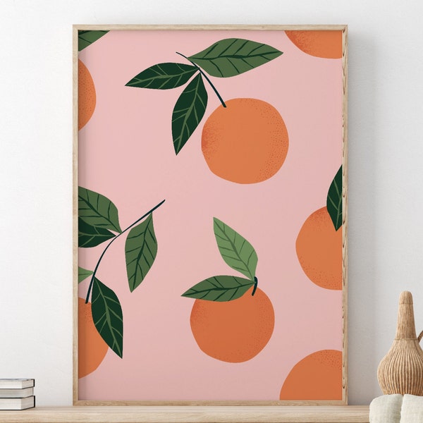 Oranges On Pink Print Design | Home Decor | Kitchen Wall Art | Gallery Wall | Living Room/ Bedroom/Kitchen Wall Art | A5/A4/A3/A2/A1