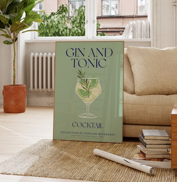 Gin And Tonic Cocktail Poster, Alcohol Poster, Modern Bar Decor, Gift For Her, Fun, Kitchen Wall Art, Gin Drinks Print, Gallery wall Art