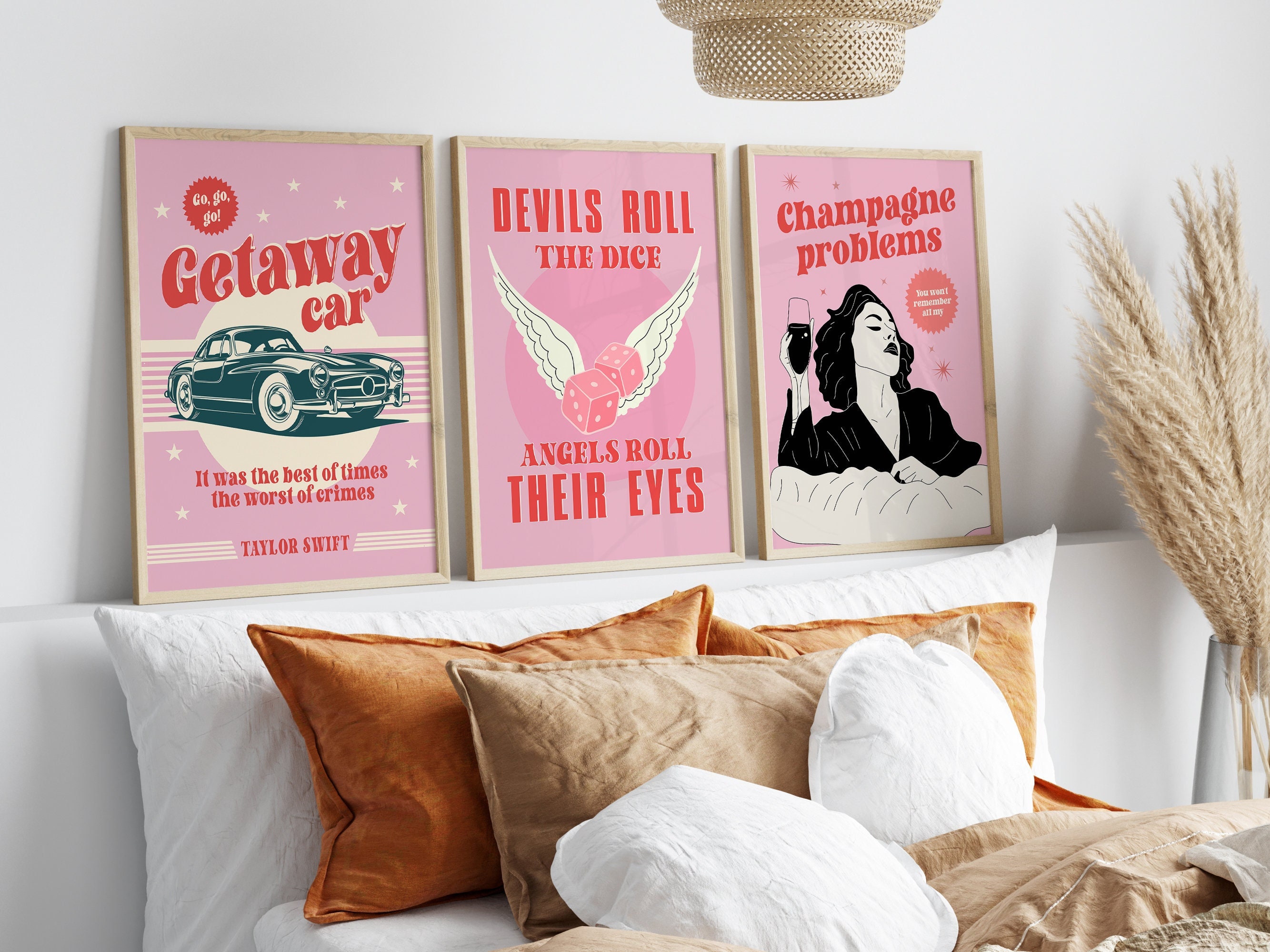 Set of 3 Taylor Swift Posters, Music Prints, Bundle Set, Swiftie Decor, Pink Wall Prints, Song Lyrics, Gift For Friend, Girls Wall Art
