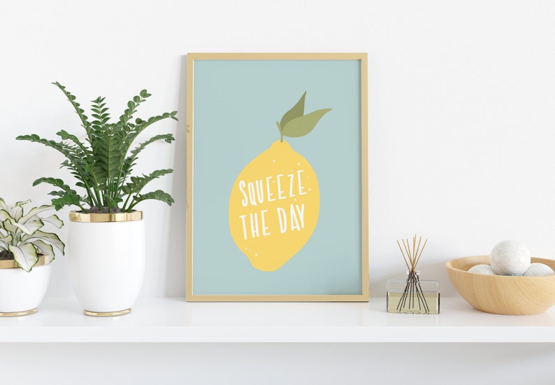 Lemon Squeeze The Day Print Design Home Decor Kitchenl | Etsy