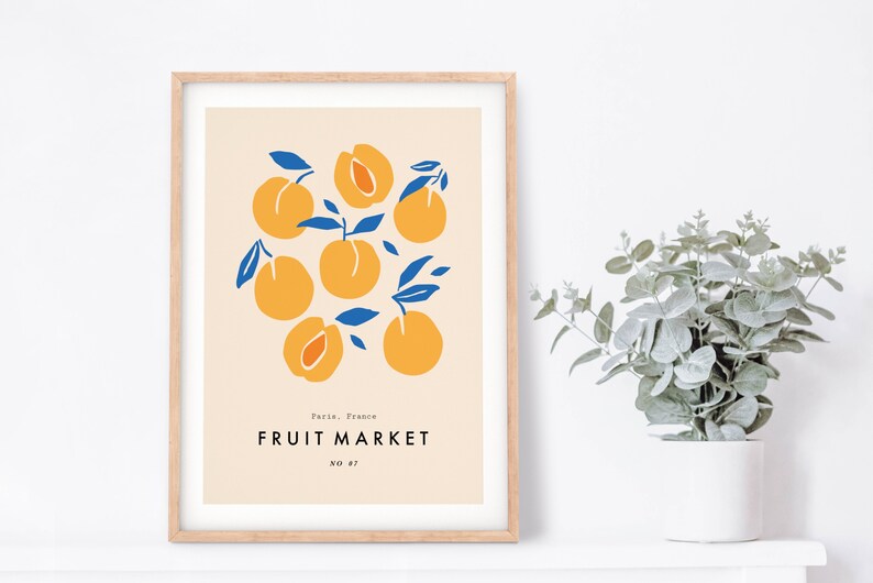 Peach Fruit Market Print, Boho Home Decor, Modern Wall Art, Peach Print, Kitchen, Living Room, A5/A4/A3/A2/A1/5x7/4x6 image 5