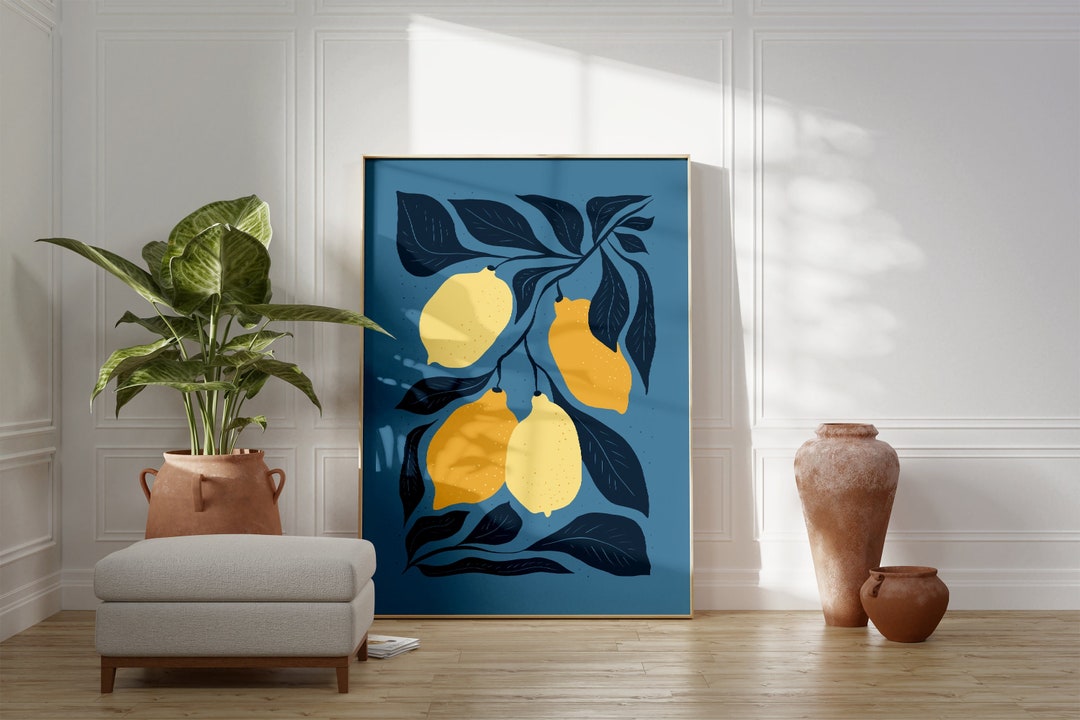 Blue Lemon Fruit Wall Art, Citrus Wall Art, Fruit Print, Food Art