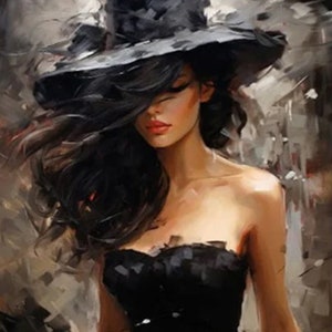 portrait woman with hat oil painting on canvas / woman with hat oil painting on canvas