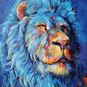 modern art lion painting acrylic painting on canvas signed / modern art animal lion acrylic painting on canvas