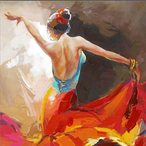 danseuse flamenco tableau peinture huile sur toile signée  / flamenco dancer oil painting on canvas