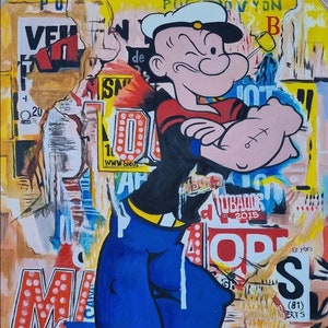 Colorful Popeye Pop Art Acrylic Painting on Canvas Graffiti Wall Art Home Decor
