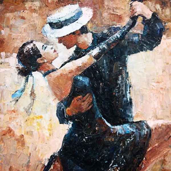danseurs tango tableau peinture huile sur toile / couple dancing oil painting on canvas