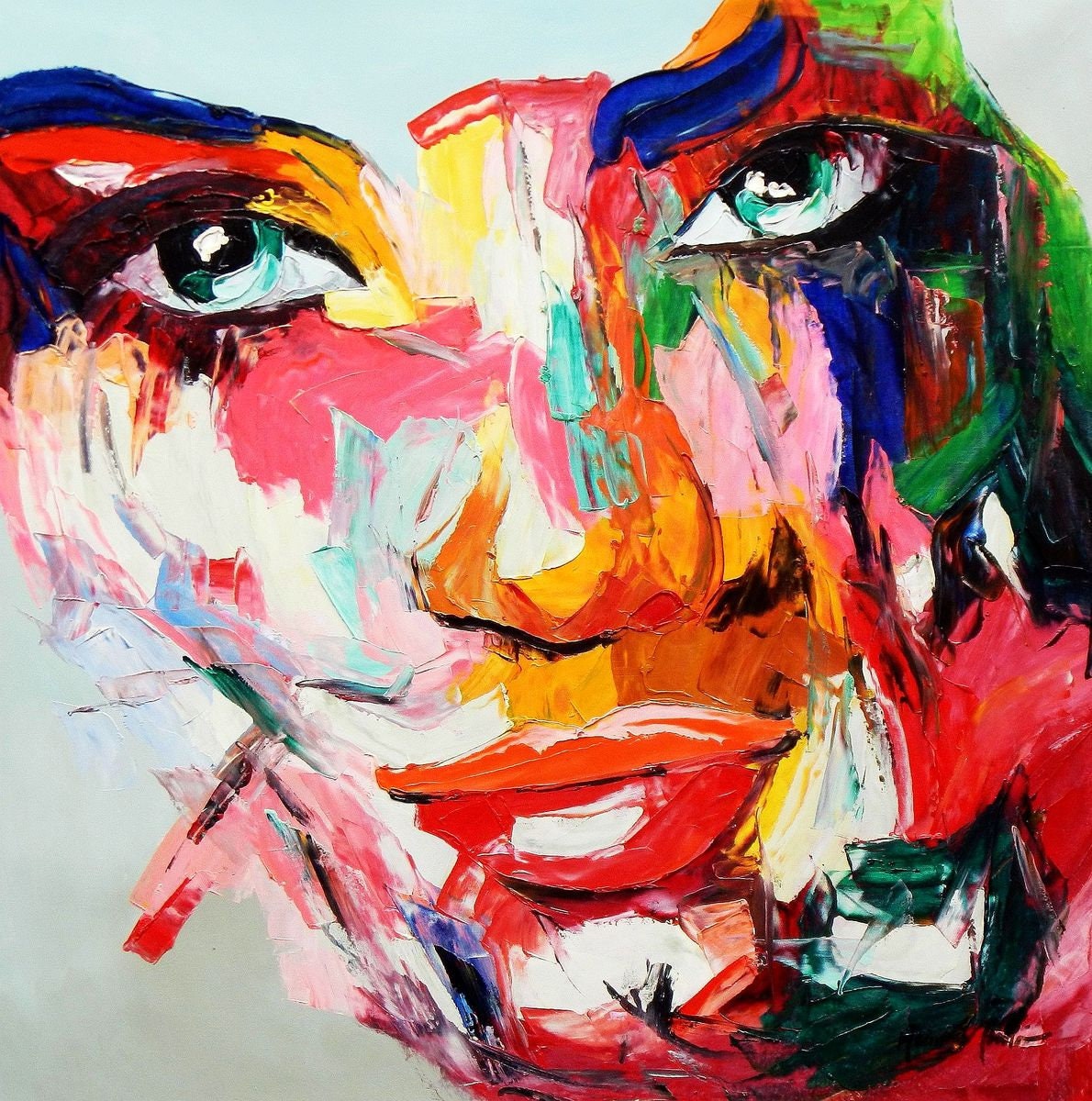 肖像画の女性の絵画 キャンバスにアクリル絵の具 サイン入り / 女性の