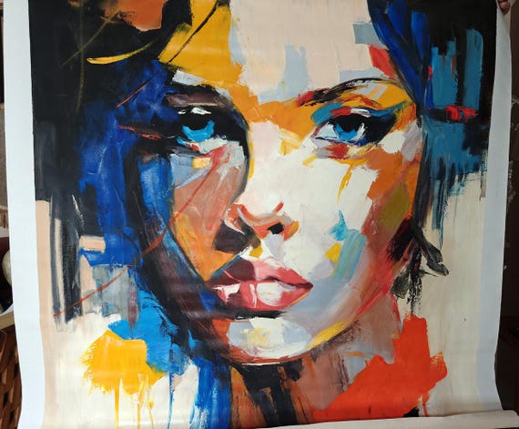 Modern Art Large Portrait Woman BLUE EYES Painting Oil on