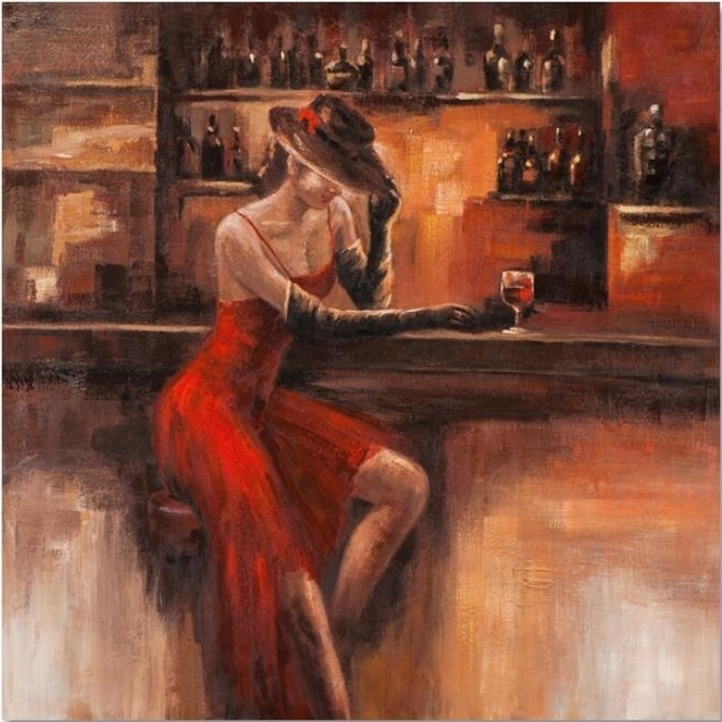 Portrait Woman at the Bar Painting on Canvas / Woman in Bar Etsy
