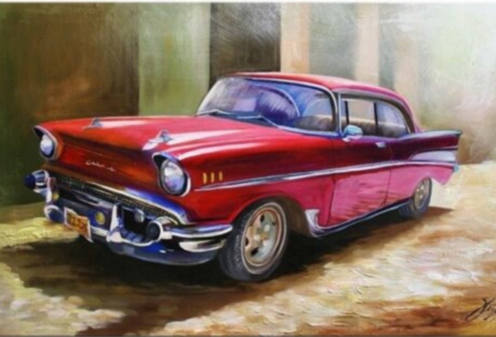 Chevrolet Car Painting Oil Painting on Canvas Signed / Chevrolet Car