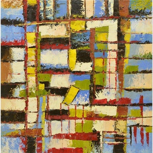 Kleurrijke Tetris-blokken 30x30 modern abstract origineel olieverfschilderij