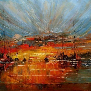 seascape sureist painting oil on canvas / abstract seascape oil painting on canvas