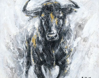 動物の雄牛の絵画 キャンバス上のアクリル絵の具 / キャンバス上の動物