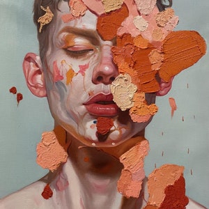 portrait young man painting oil painting on canvas / FIGURE young man oil painting on canvas