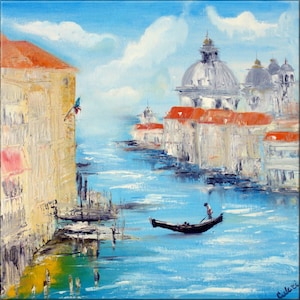 Paisaje marino de Venecia pintura pintura óleo sobre lienzo firmado / paisaje marino pintura al óleo sobre lienzo