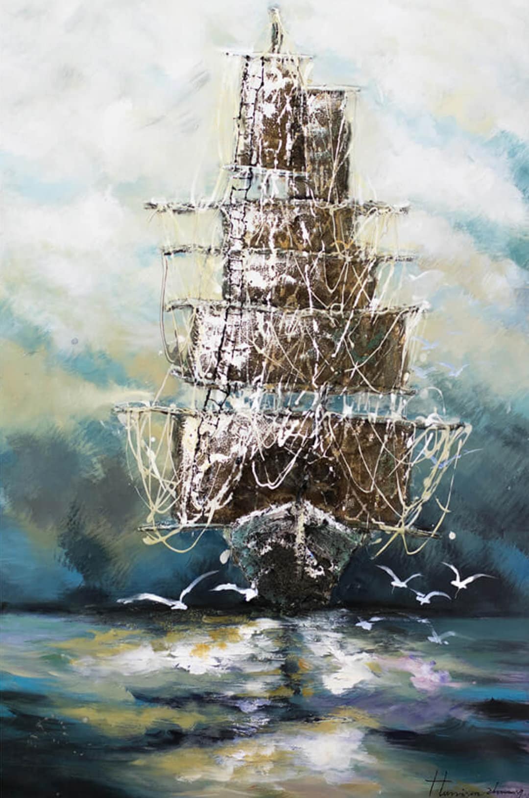 Pirate Ship in View Acrylic Painting on Canvas / Boat Acrylic Painting ...