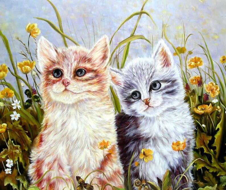 Kittens Painting Oil Painting on Canvas Signed / Kitten Animal Etsy