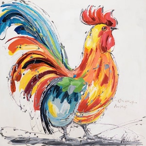 animal coq tableau peinture acrylique sur toile / animal rooster acrylic painting on canvas image 1