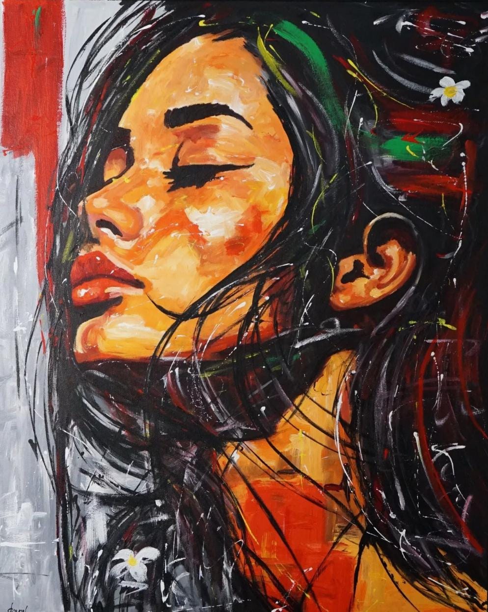 顔の女性の絵のアート キャンバスに油絵 / 人物の女性のキャンバスに