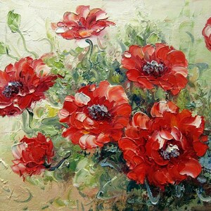 still life flowers poppie oil painting on canvas