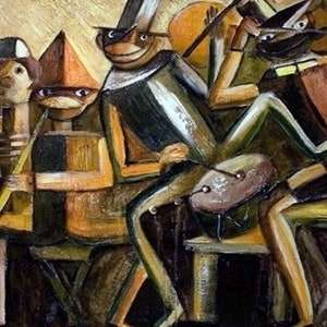modern art portrait jazz men painting oil painting on canvas signed / modern art figure jazz concert oil painting on canvas