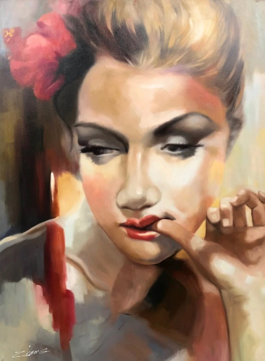 Portrait Woman the Blond Sulky Oil Painting on Canvas / Portrait Woman ...