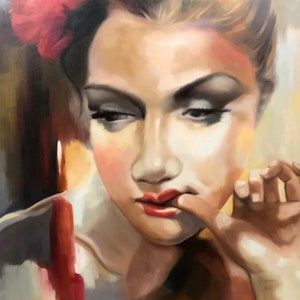portrait woman the blond sulky oil painting on canvas / Portrait woman Oil painting on canvas