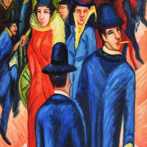Straßen-Scene nach Kirchner Gemälde Malerei Öl auf Leinwand signiert / cityscape street nach Kirchner oil painting on canvas