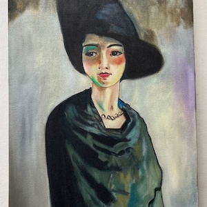 scene art deco portrait woman after VAN DONGEN painting oil on canvas / art figure lady oil painting on canvas