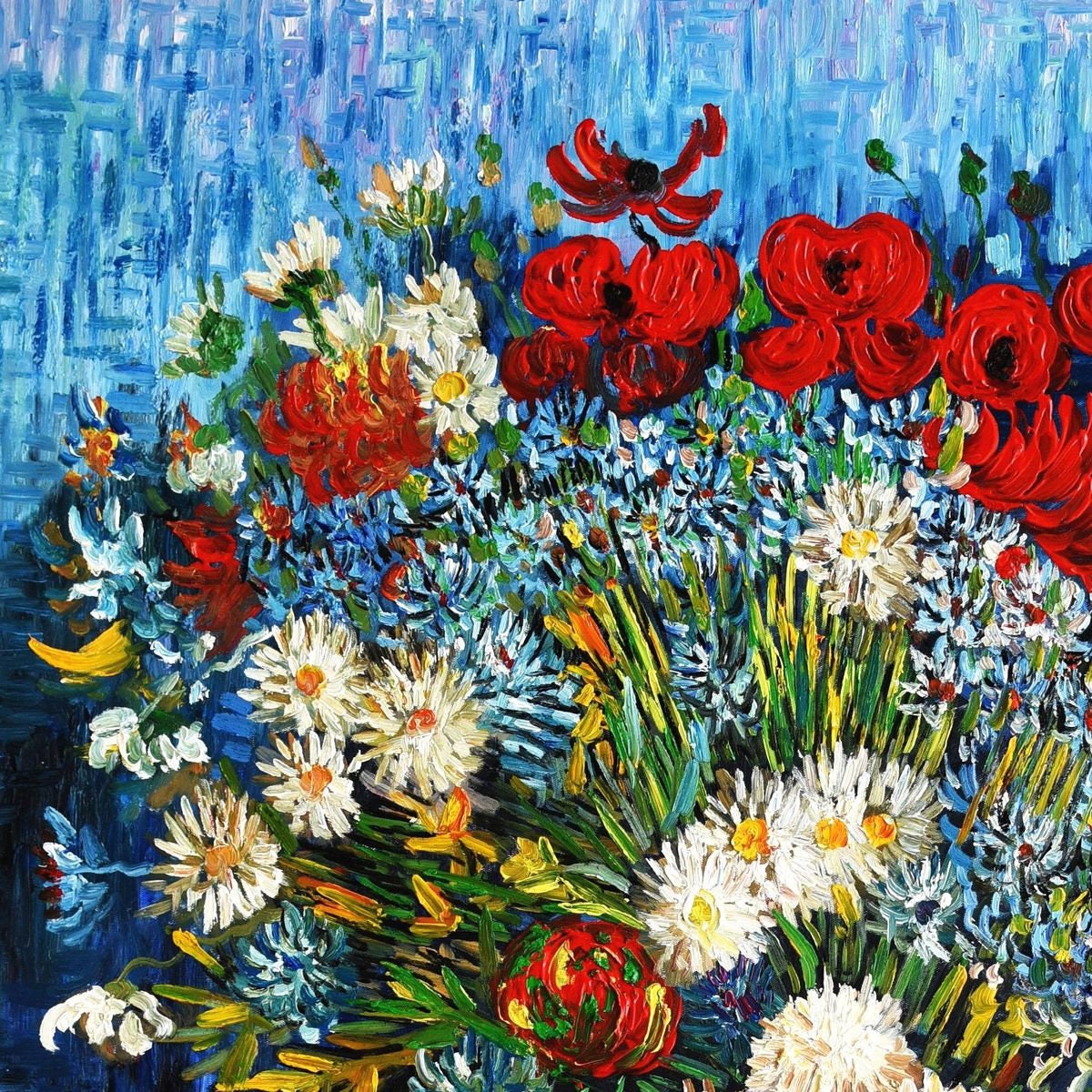 キャンバスにゴッホの油絵を描いた後の静物画の花 / キャンバスに
