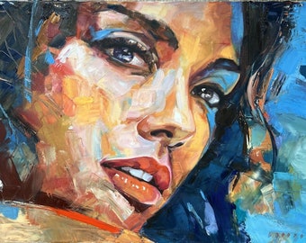 Portrait Woman Painting Abstract Oil on Canvas Signed