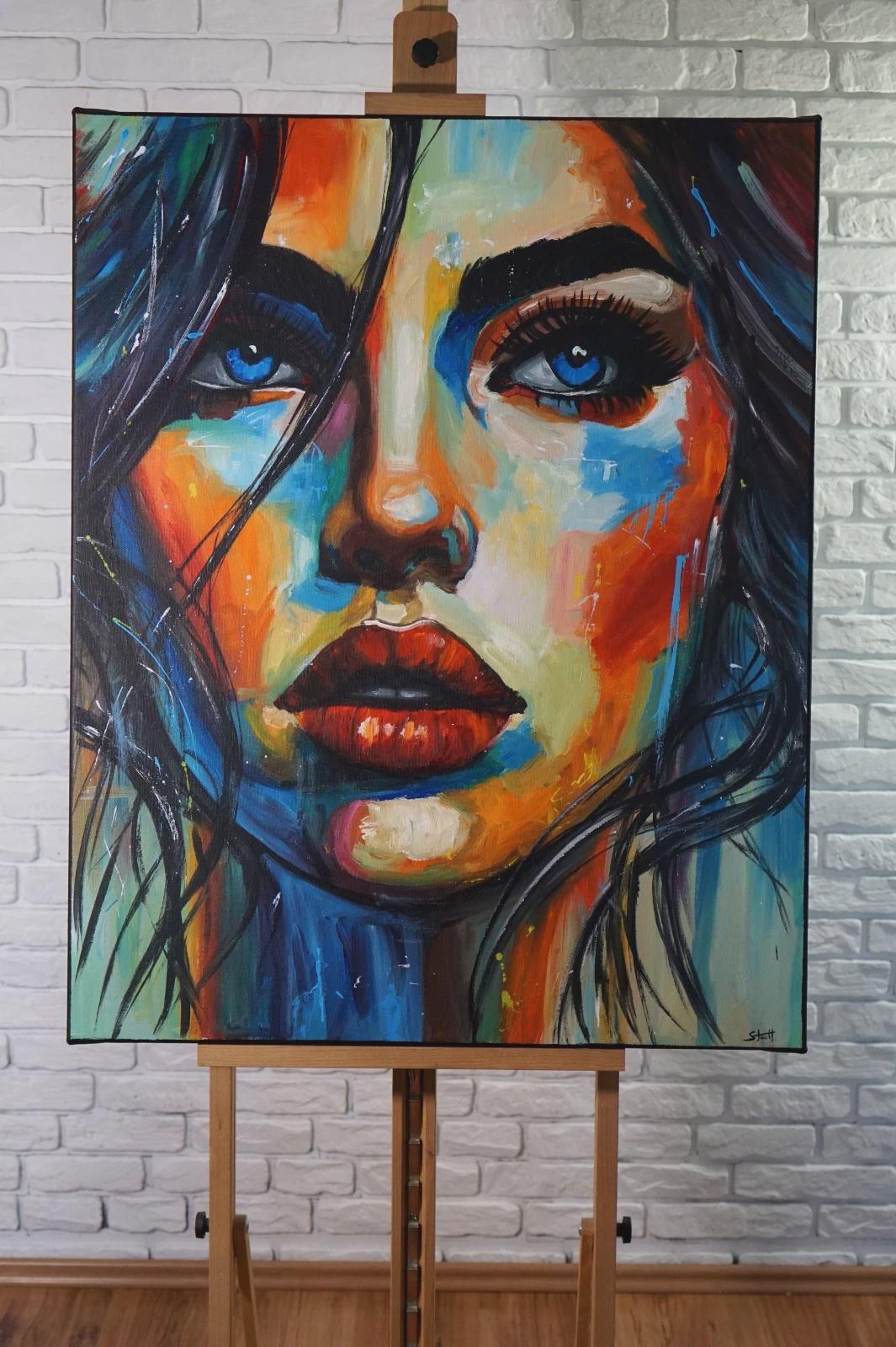 Woman 油絵アート WOMAN lady 70s Vintage painted hand painting oil original portrait 絵画