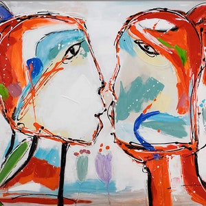 lovers abstract painting oil painting on canvas signed / abstract lovers oil painting on canvas