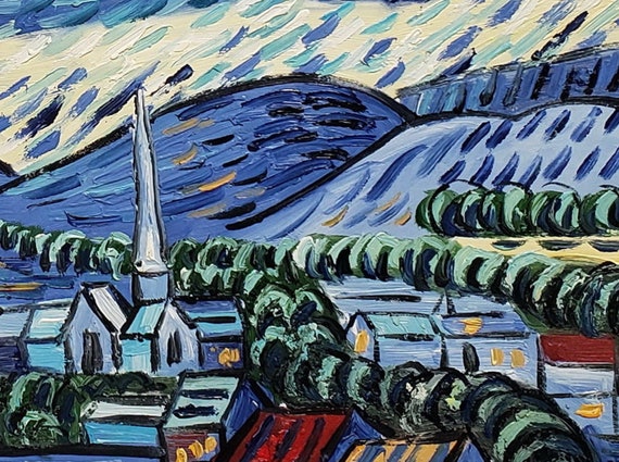 【M6号】good blue(flozen star) painting 油絵 Abstract Star Night After Van Gogh Oil Painting on Canvas - Etsy