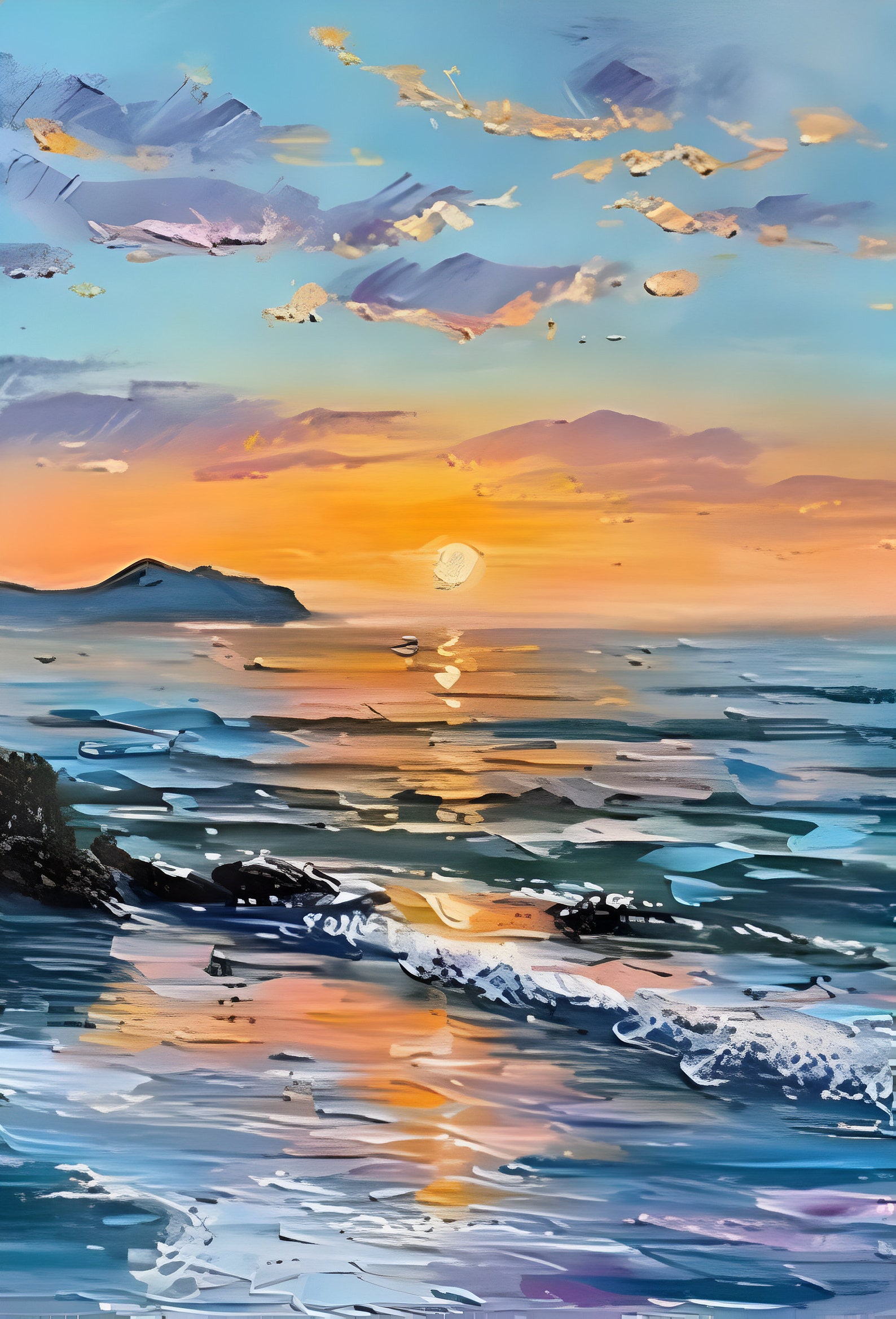 Original Sea Sunrise Oil Painting on Canvas Large Abstract Textured ...
