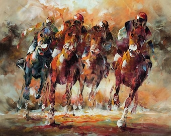 course hippique peinture originale huile sur toile / oil painting on canvas horse race