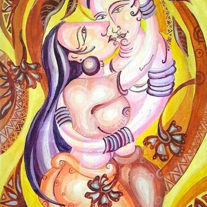 abstract painting lovers oil on canvas / abstract lovers oil painting on canvas