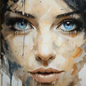portrait woman blue eyes oil painting on canvas / figure woman blue eyes oil painting on canvas