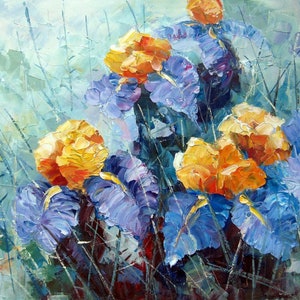abstract painting iris oil on canvas / abstract flowers iris oil painting on canvas