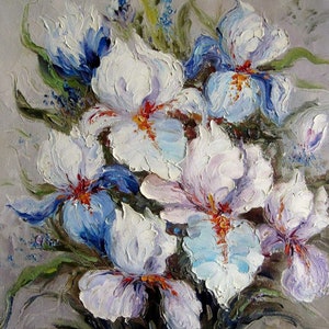 abstract painting iris oil on canvas / abstract flowers iris oil painting on canvas