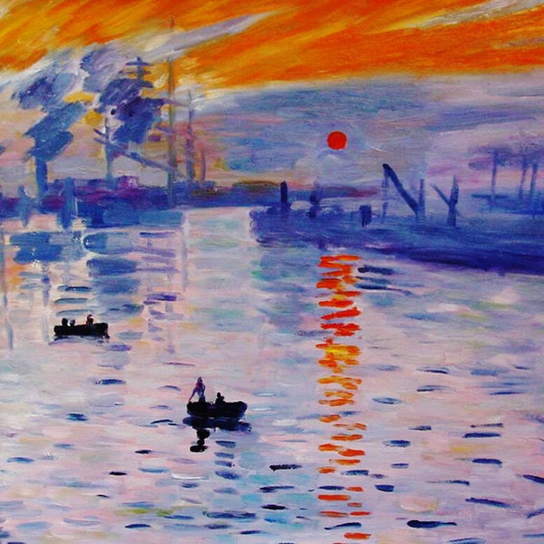 paysage soleil levant d'apres Monet huile sur toile signée / seascape after Monet oil painting on canvas