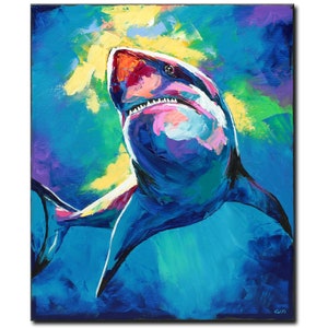 animal shark painting acrylic painting on canvas signed / animal fish squale acrylic painting on canvas