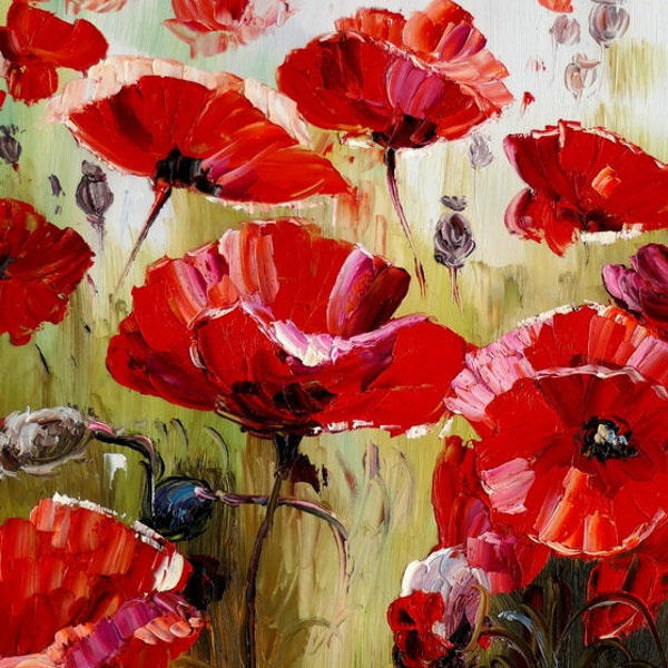 abstrait peinture fleurs coquelicot huile sur toile / abstract flowers poppie oil painting on canvas