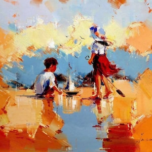 retrato niños pintura pintura firmada óleo sobre lienzo / niños pintura al óleo sobre lienzo