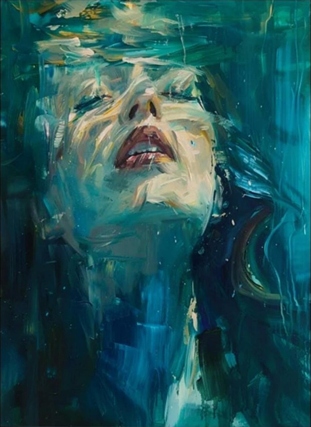 キャンバスに油彩で描いた抽象画、水中の女性の肖像画 - Etsy 日本
