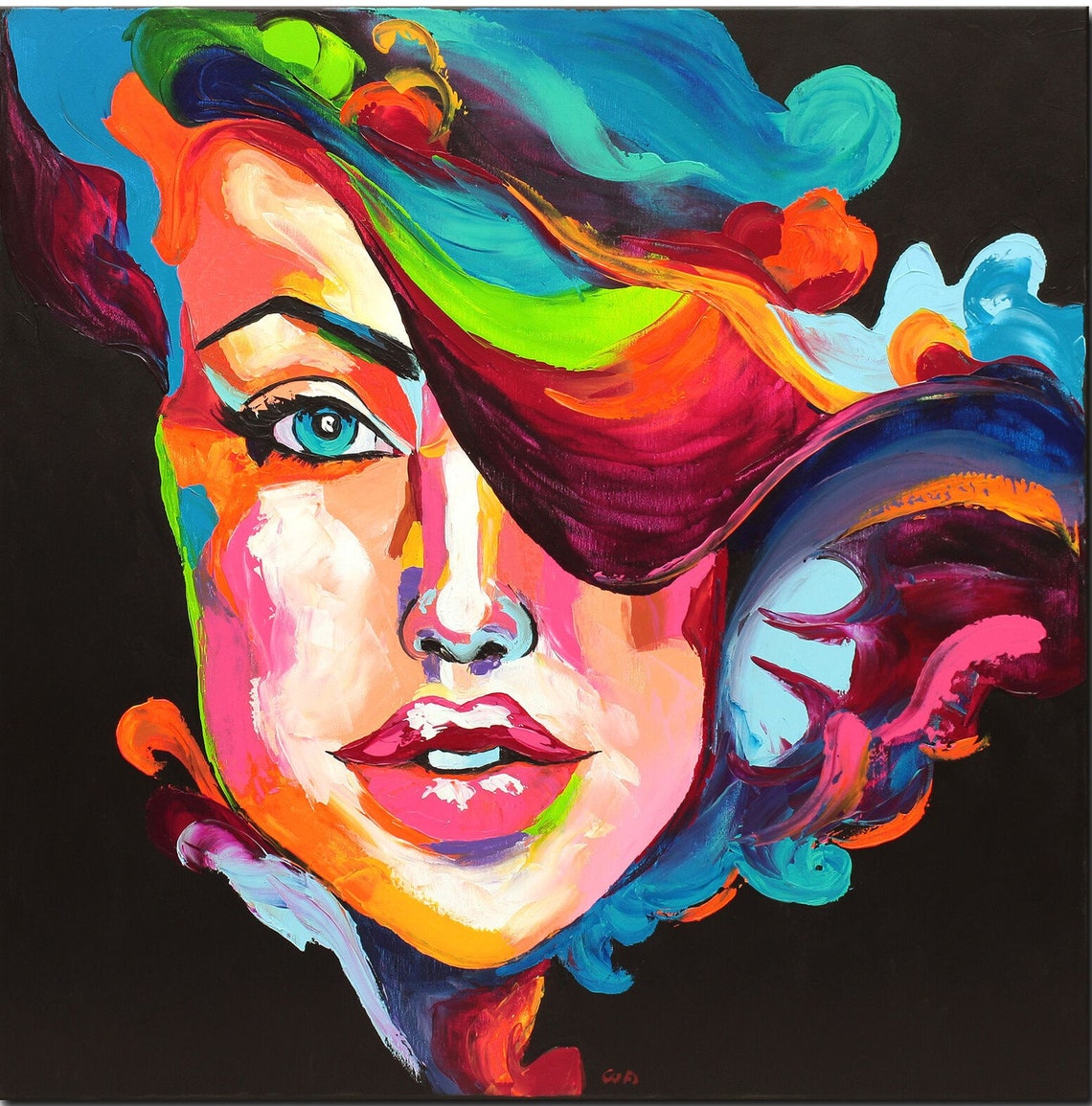 Portrait woman painting acrylic painting on canvas signed / Etsy